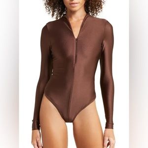 SKIMS DISCO BROWN BODY SUIT M zipper in front